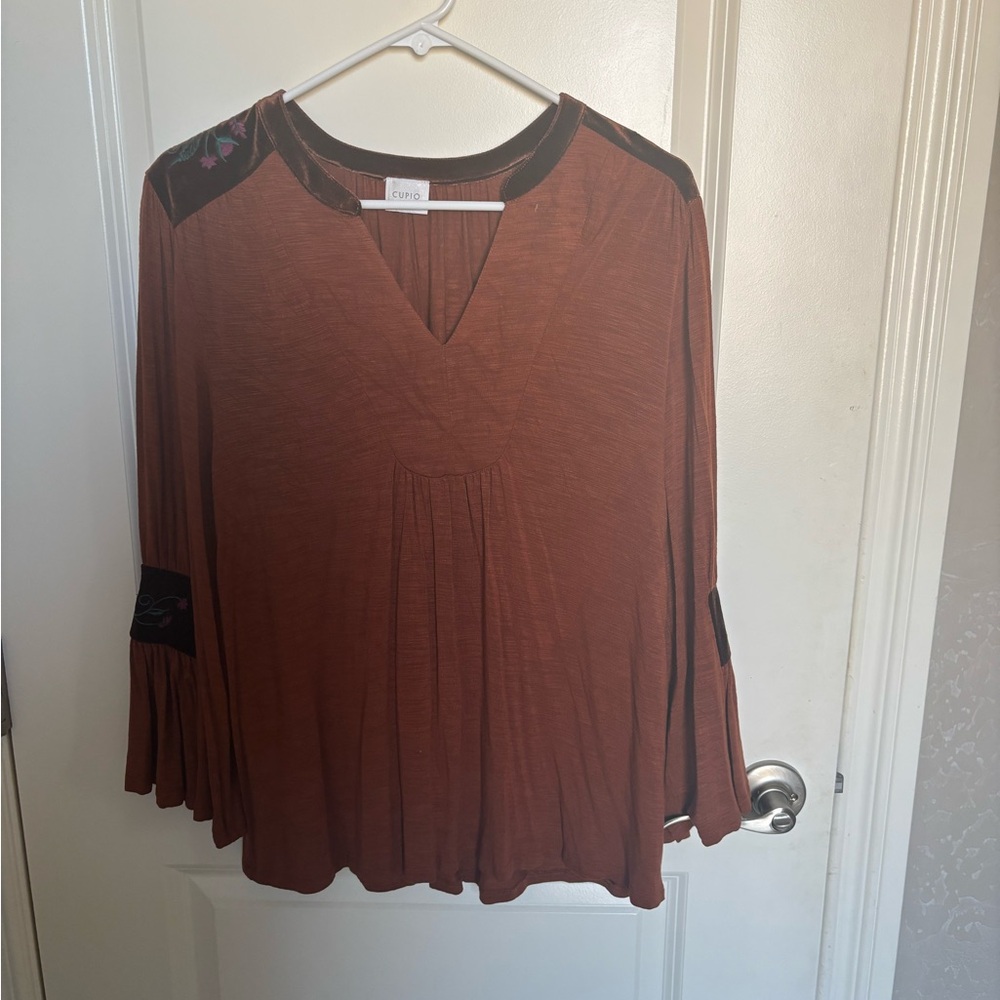 Cupio Rust Blouse with Velvet Accents